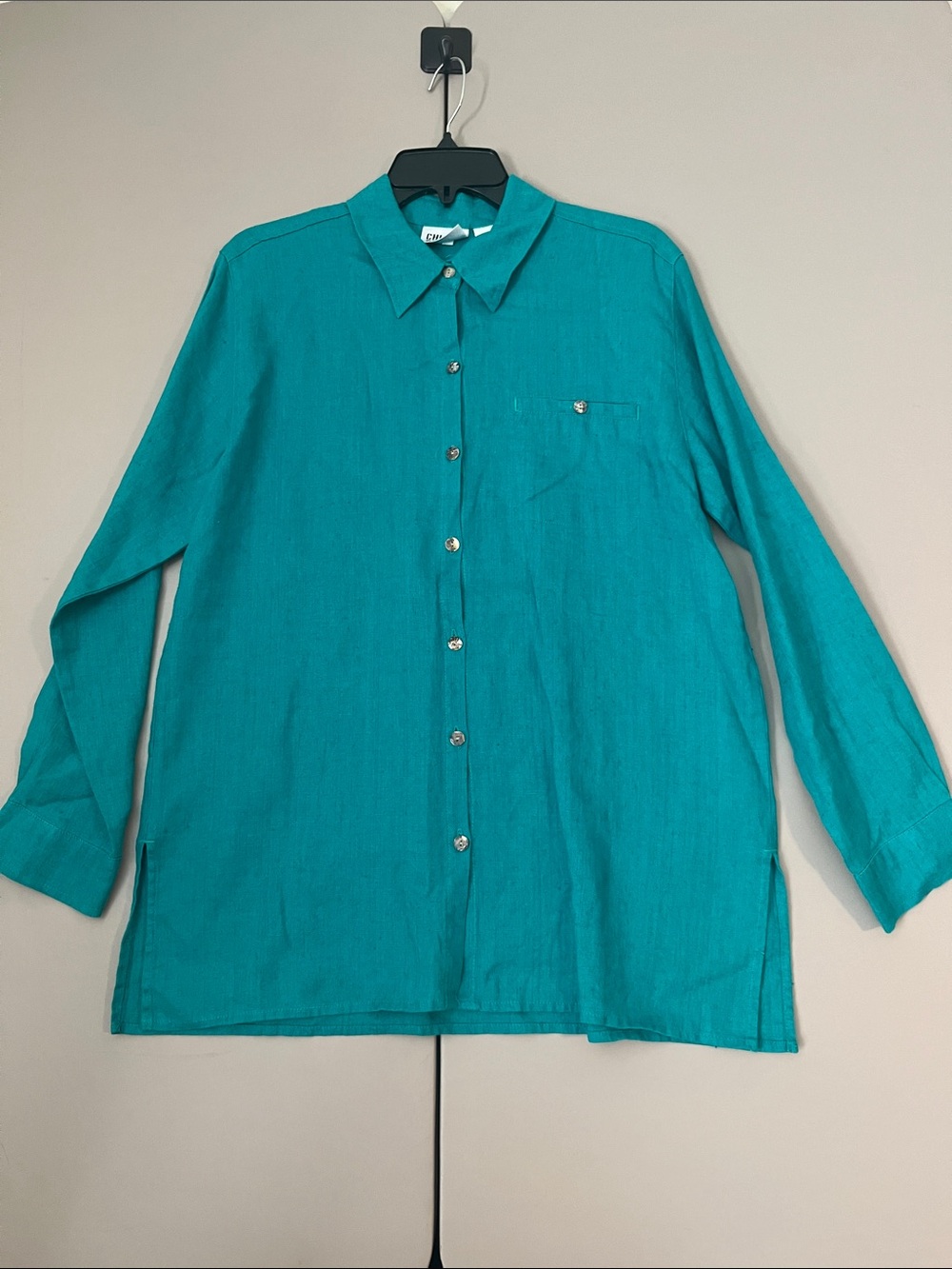 Chico's Teal Button-Down Long-Sleeve Shirt